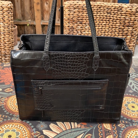 BEIS Large Black Croc Embossed Work Tote - Picture 2 of 15